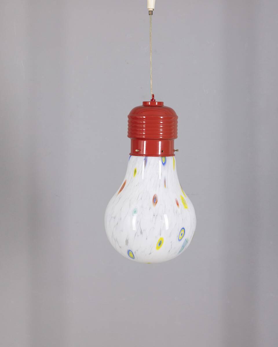 Chandelier italien vintage avec ampoule en verre décorée, années 1980