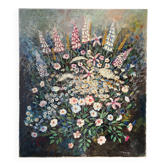 Bouquet champêtre avec digitales, huile au couteau signée H Barro