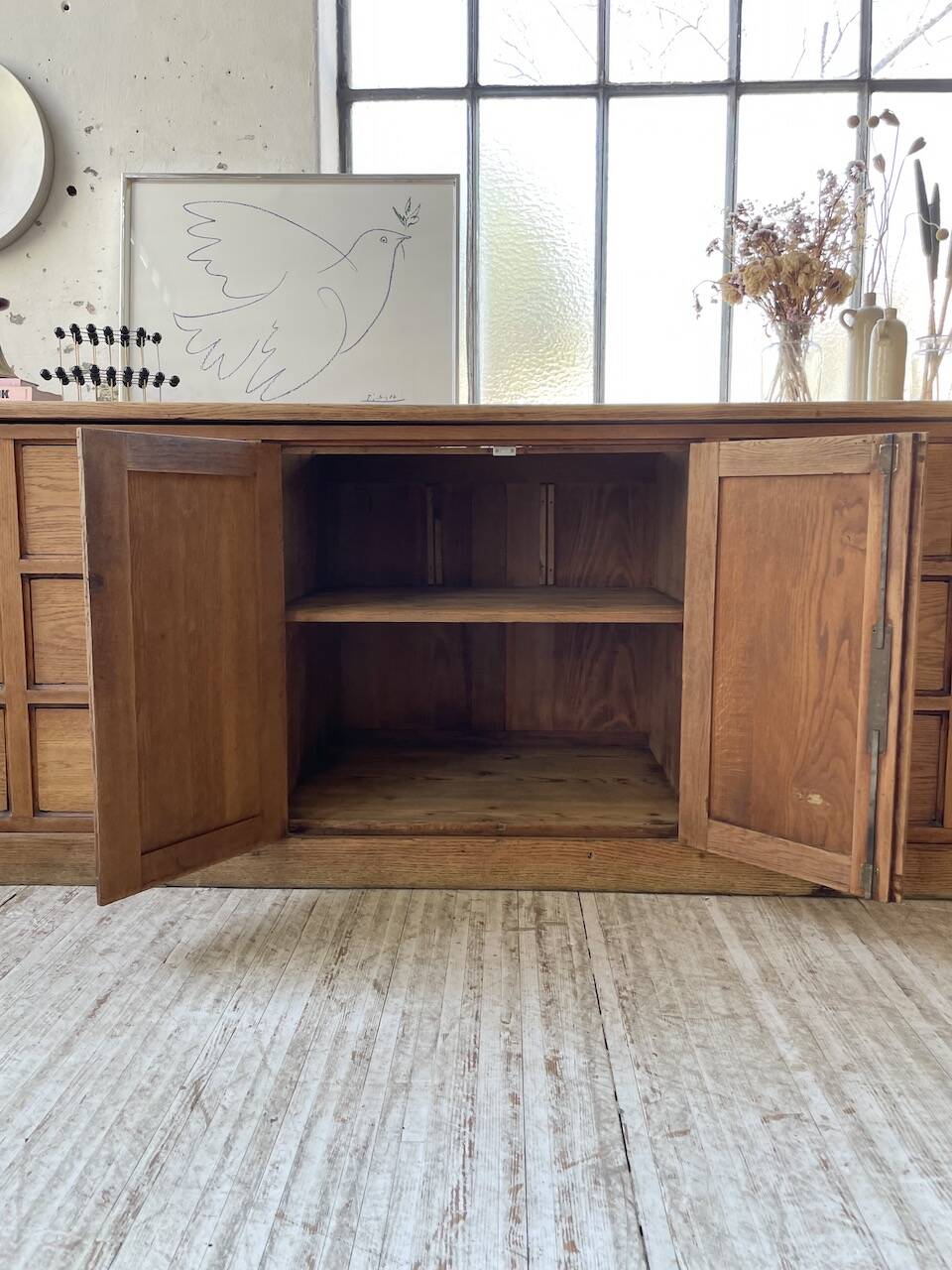 XXL solid oak counter sideboard