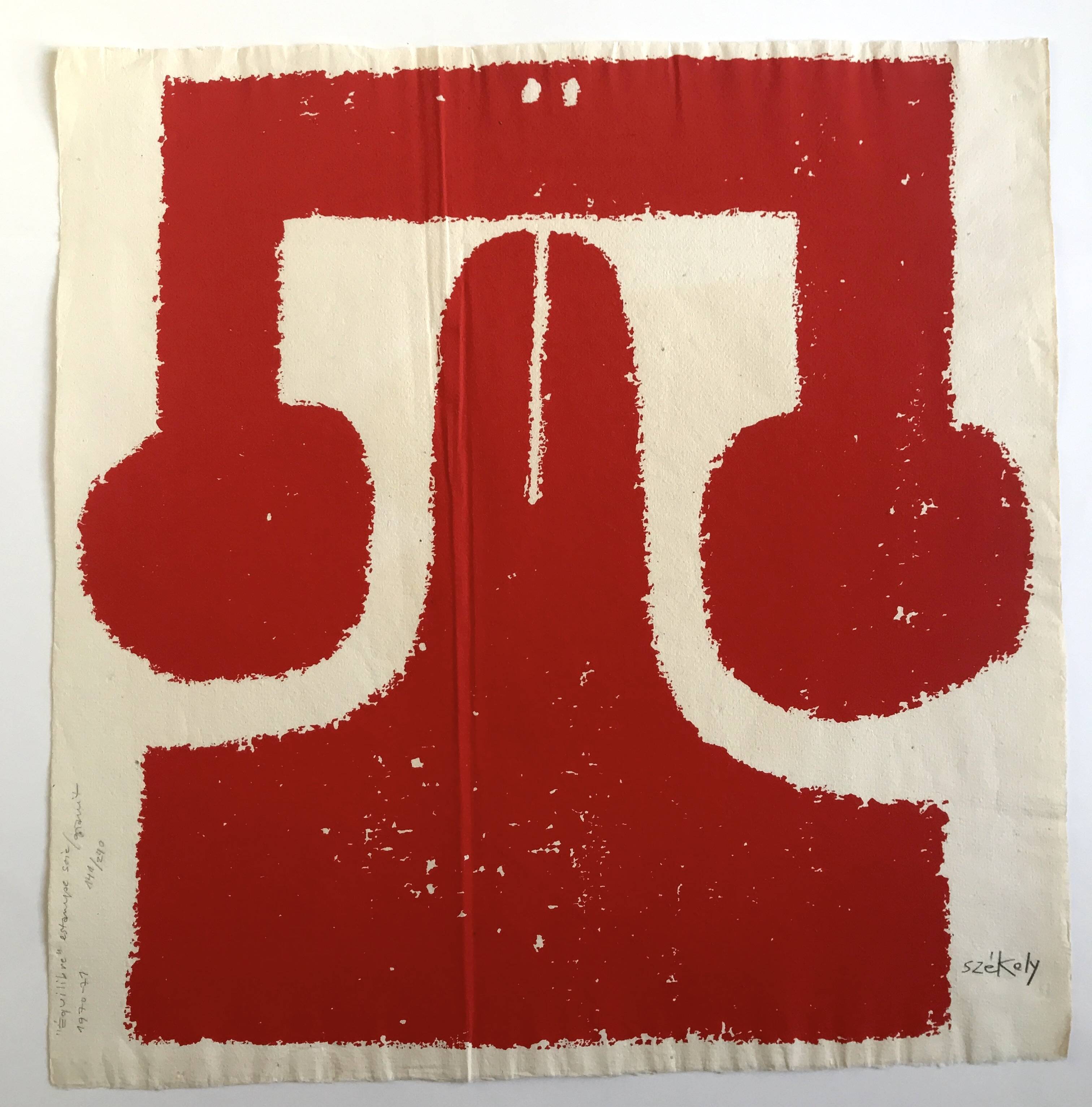 Pierre SZÉKELY, Equilibre, 1971. Silkscreen relief signed in pencil
