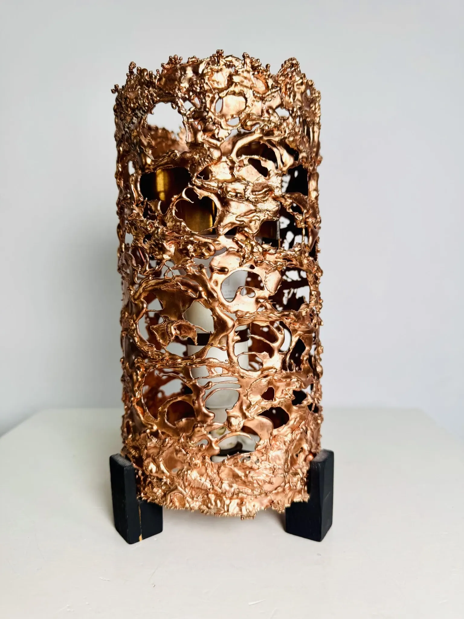 Brutalist Copper Shade Table Lamp By Aimo Tukiainen For Oy Moonlight, Finland, 1970S