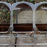 6 chaises pliantes en Plexiglas fumé et métal chrome Chaisor 1970
