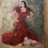 Tableau signé huile sur toile cartonnée « danseuse de Flamenco »