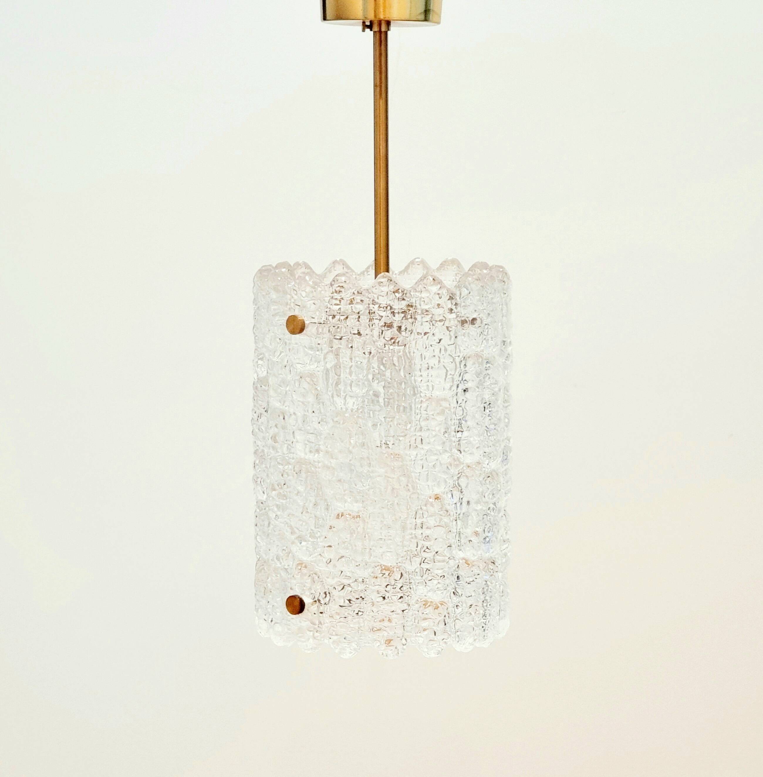 Mid-Century Scandinavian Crystal Glass & Brass Ceiling Light by C.Fagerlund