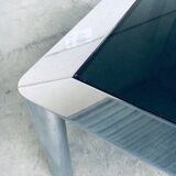 Mid-Century Smoked Glass & Chromed Steel Square Dining Table attributed to Sergio Mazza for Cinova, Italy, 1970s