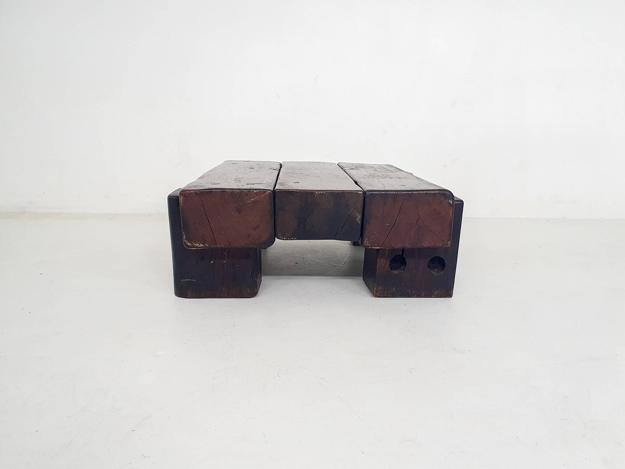 Mid-century brutalist solid wooden coffee table, The Netherlands 1970's
