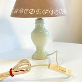 White marble lamp and vintage linen