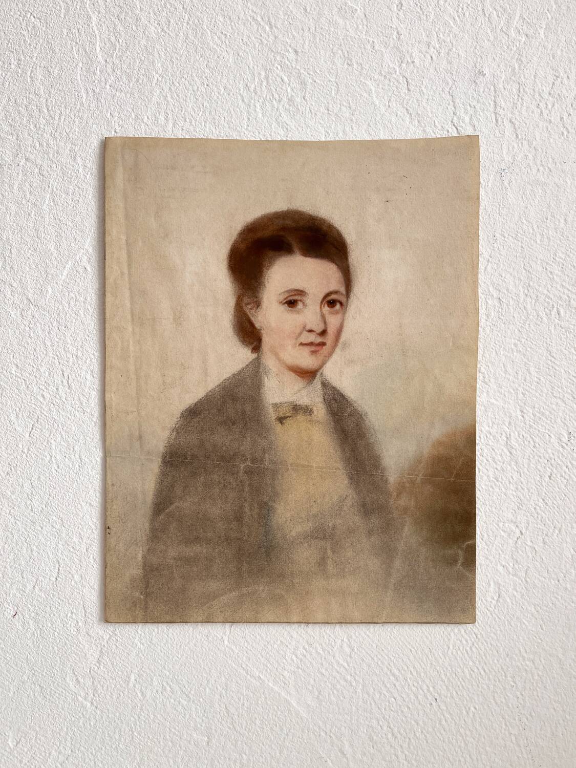 Old pastel drawing on paper portrait of a woman