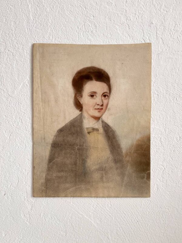 Dessin ancien au pastel sur papier portrait de femme