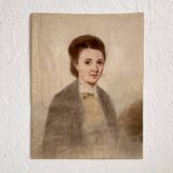 Dessin ancien au pastel sur papier portrait de femme