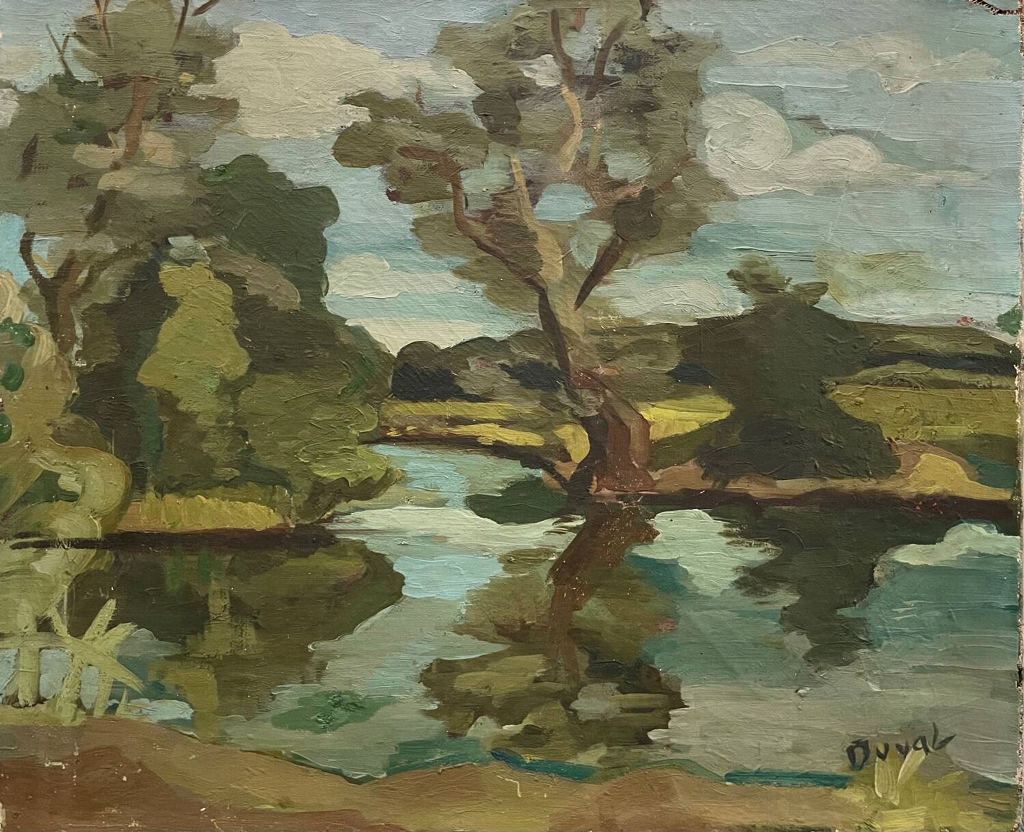 Paysage de sous bois signé Duval XXe