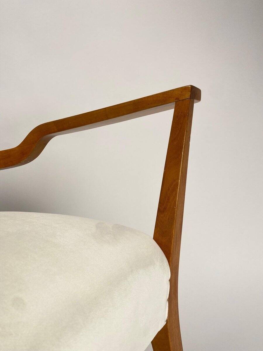Paire de fauteuils organiques en velours et bois dans le style de Gio Ponti, années 50