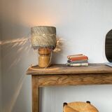 50s wood and straw lamp
