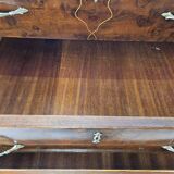 1960s chest of drawers in mahogany and lacquered mahogany with blue glass