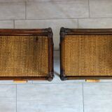 Pair of bedside tables in rattan and woven wicker from the 70s