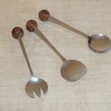 3 couverts à condiment 1970 Eloi Pernet inox et bois