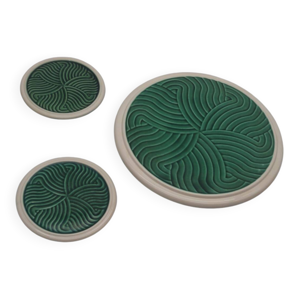 Ensemble de dessous de plat Sarreguemines vert – Céramique vintage
