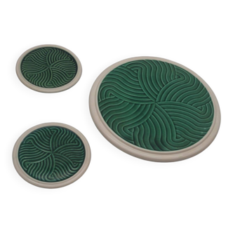 Set of green trivets Sarreguemines – Vintage ceramic