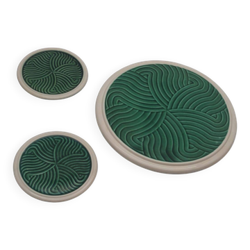 Set of green trivets Sarreguemines – Vintage ceramic