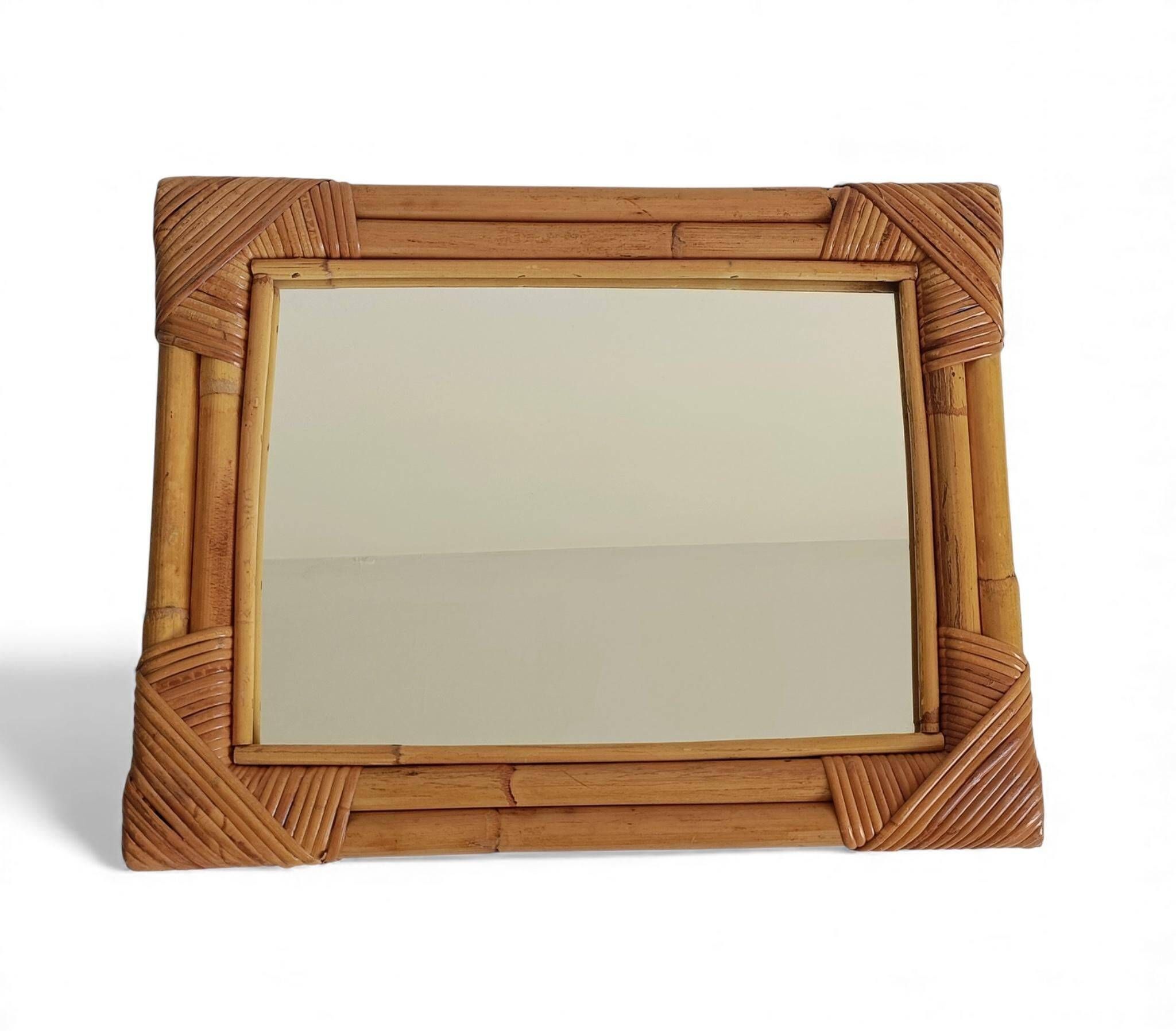 Miroir en bambou et rotin des années 1960 dans le style de la Côte d'Azur