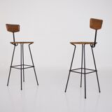 Paire de tabourets modernistes en rotin Erwin Behr