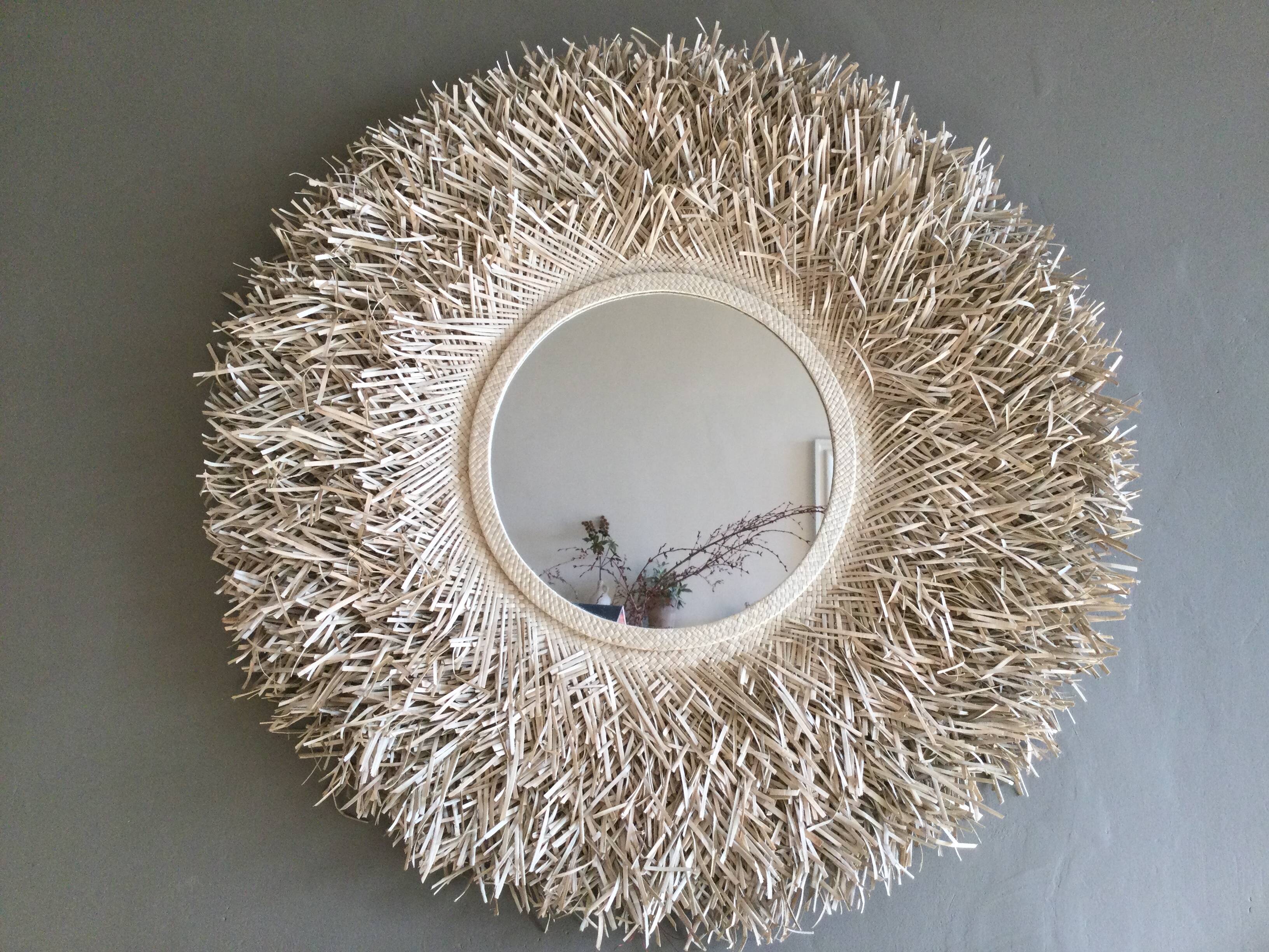 Large round straw mirror