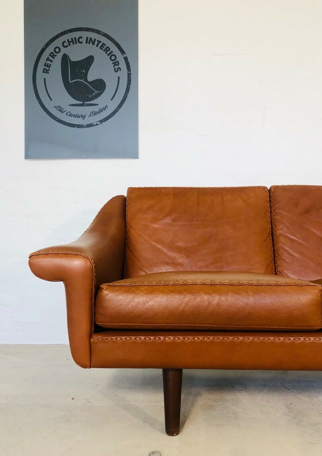 Aage Christiansen vintage Danish mid-century 3 person cognac "Matador" sofa
