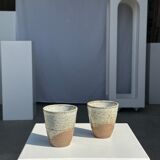 Set of 2 cups in Indonesian ceramic (brown & speckled glazed matte)