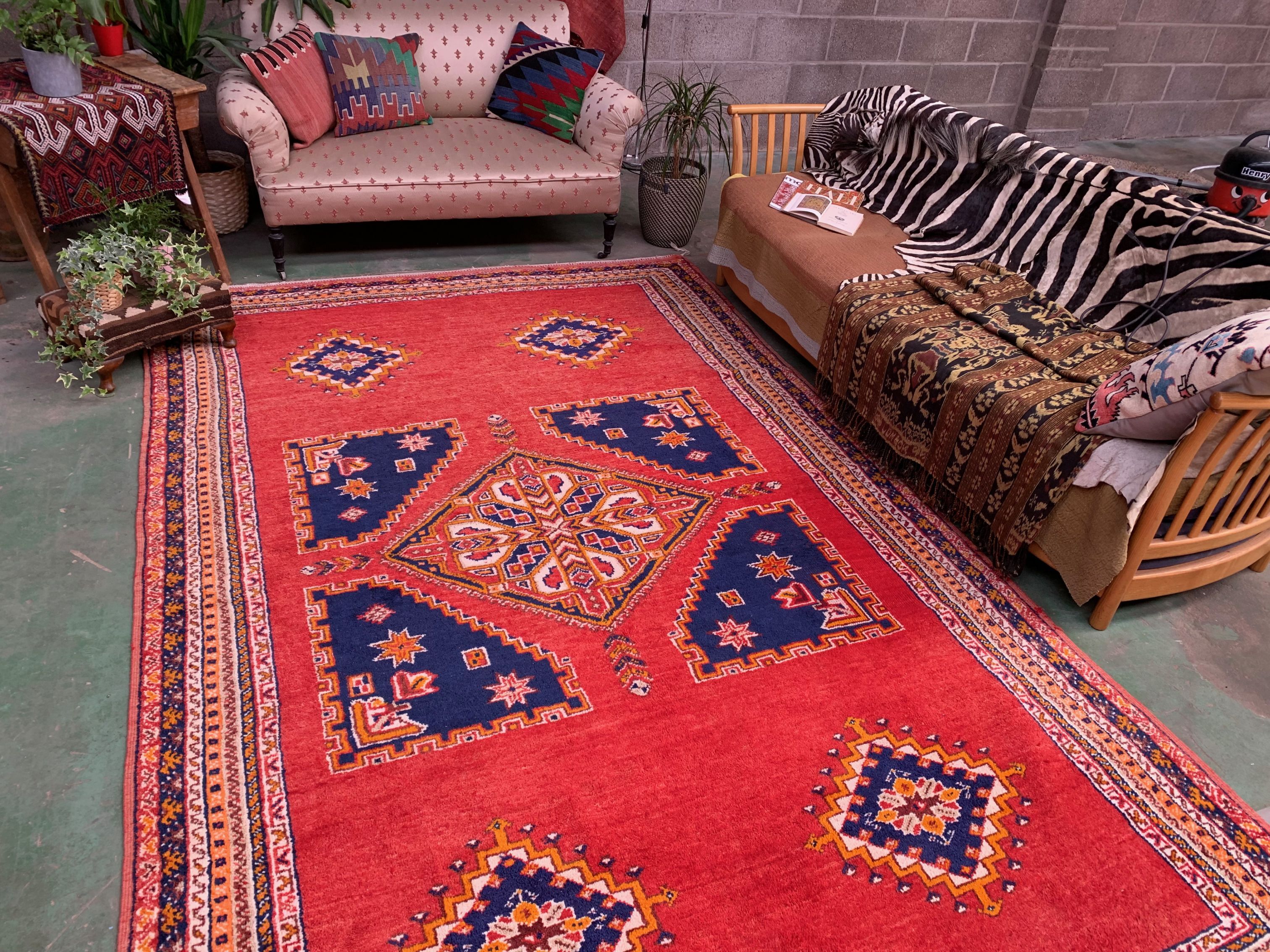 Vintage moroccan rug 320x201 cm tazenacht berber atlas, tribal red, blue large