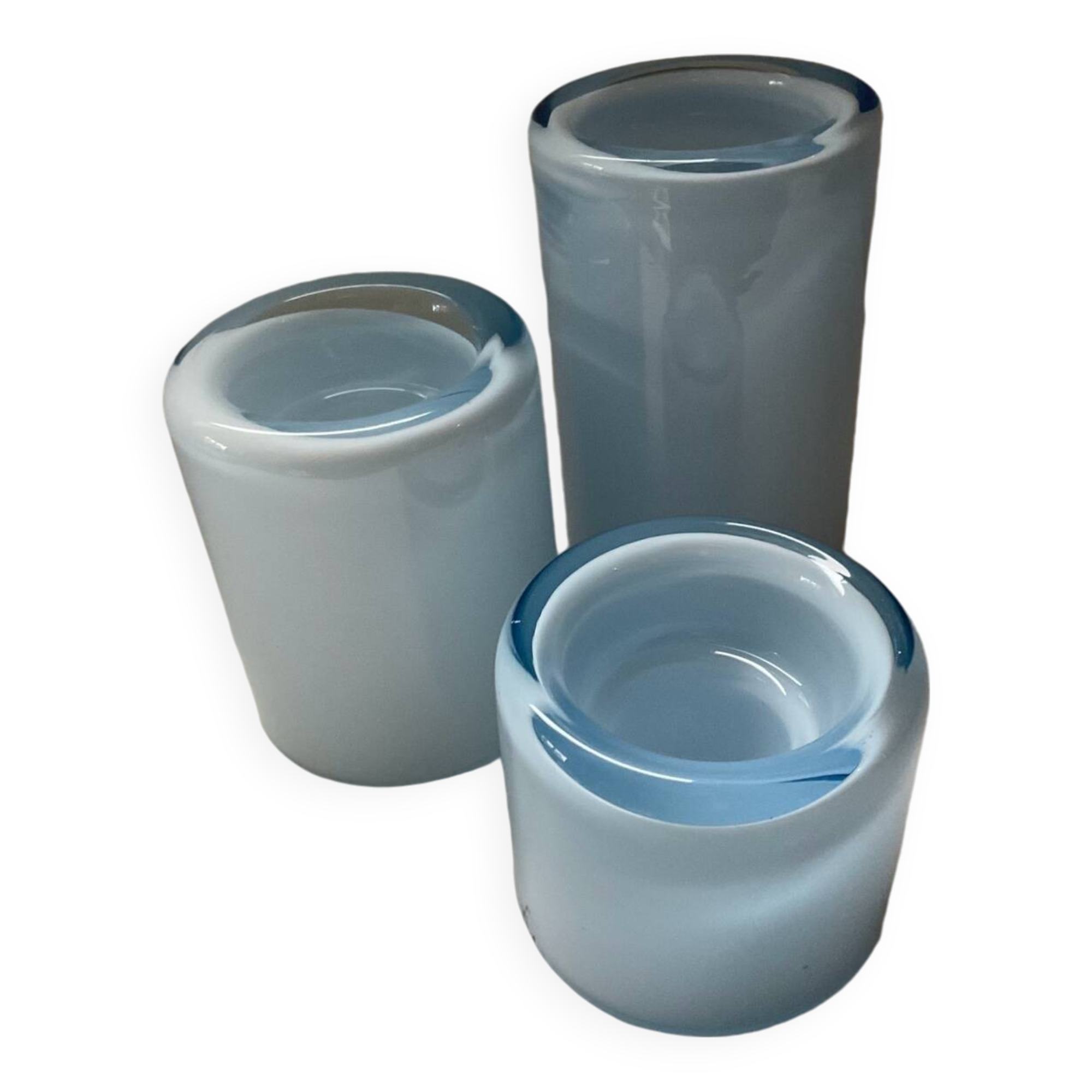 Trio of vintage candlesticks in double-layer glass paste