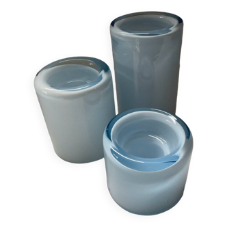 Trio de bougeoirs vintage en pâte de verre double couche