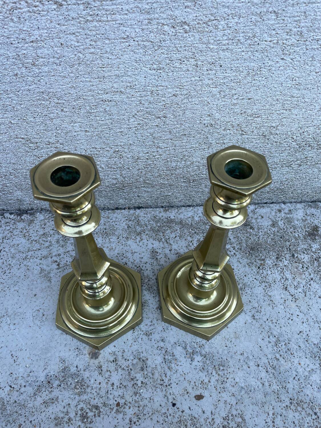 Pair of candlesticks, antique solid brass candlestick