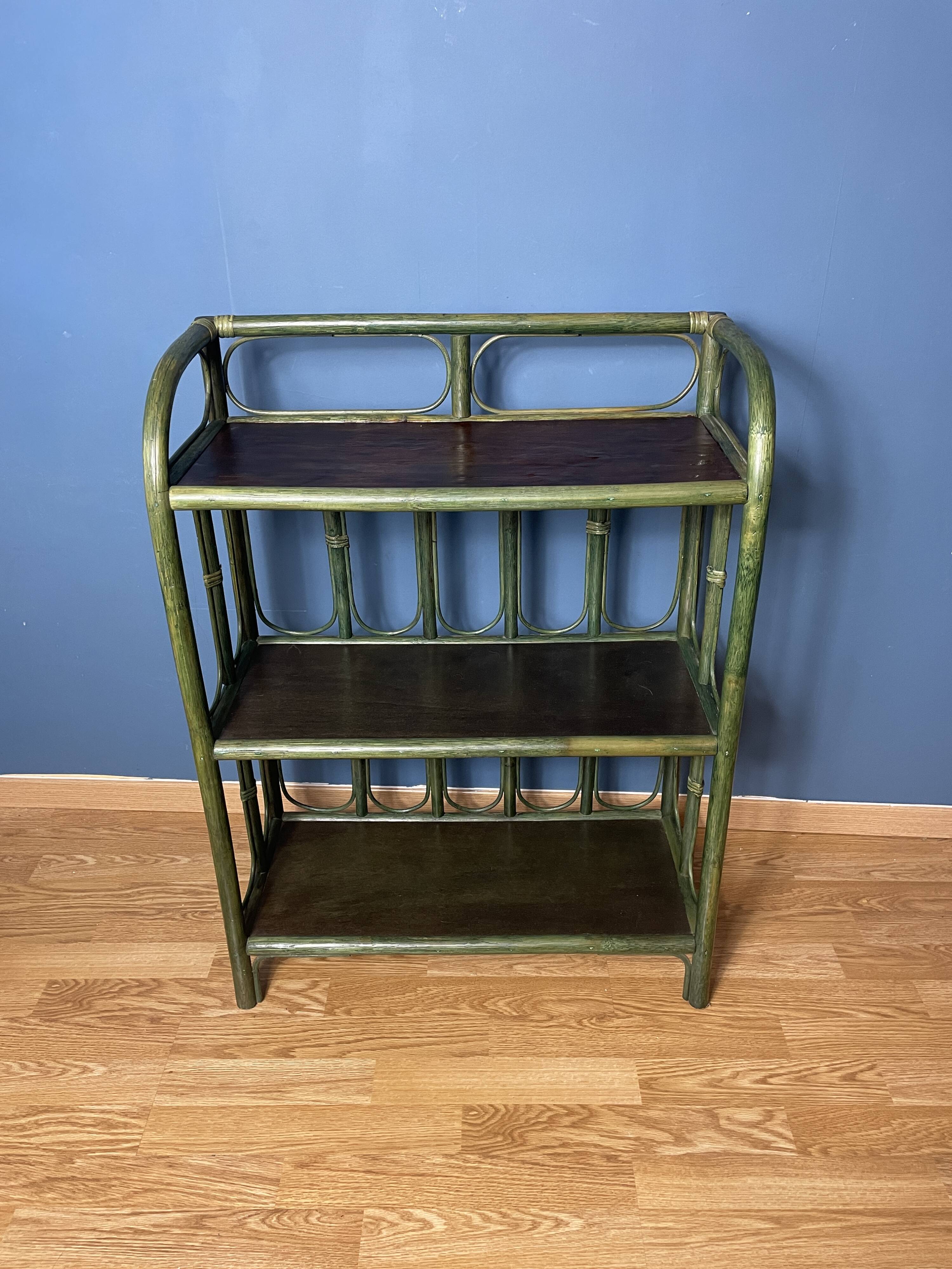 Vintage medium size green rattan shelf