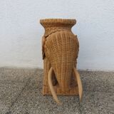 Side table or end table "elephant" in rattan, wicker, 1960s 70s