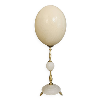 Oeuf d'Autruche, Socle en Bronze et Marbre Blanc (XIXè) H: 36 cm | PlaceOddity