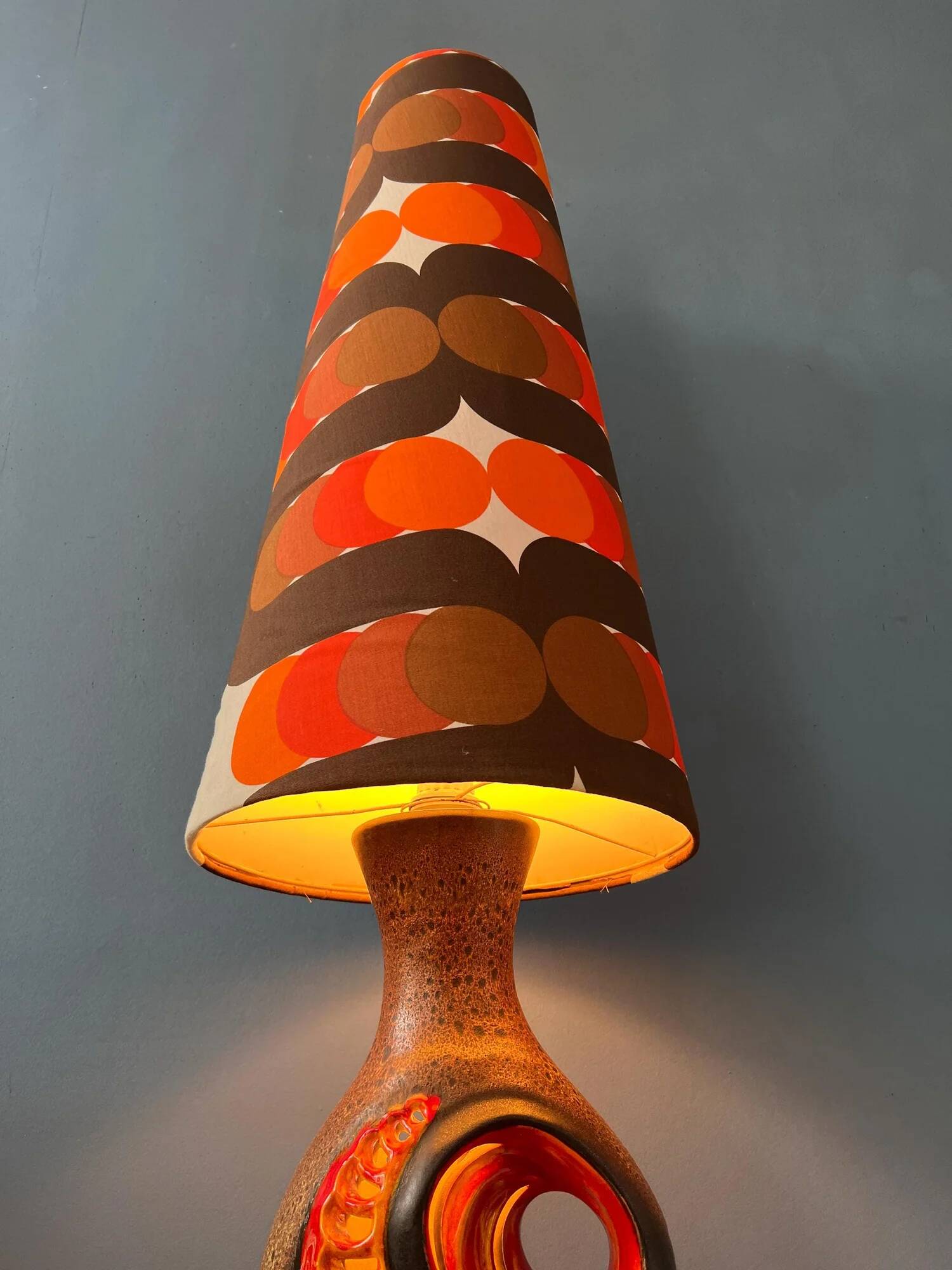 Orange ceramic West Germany floor lamp with dotted shade