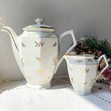 Vintage tea/coffee set in white porcelain with Limoges gold trim