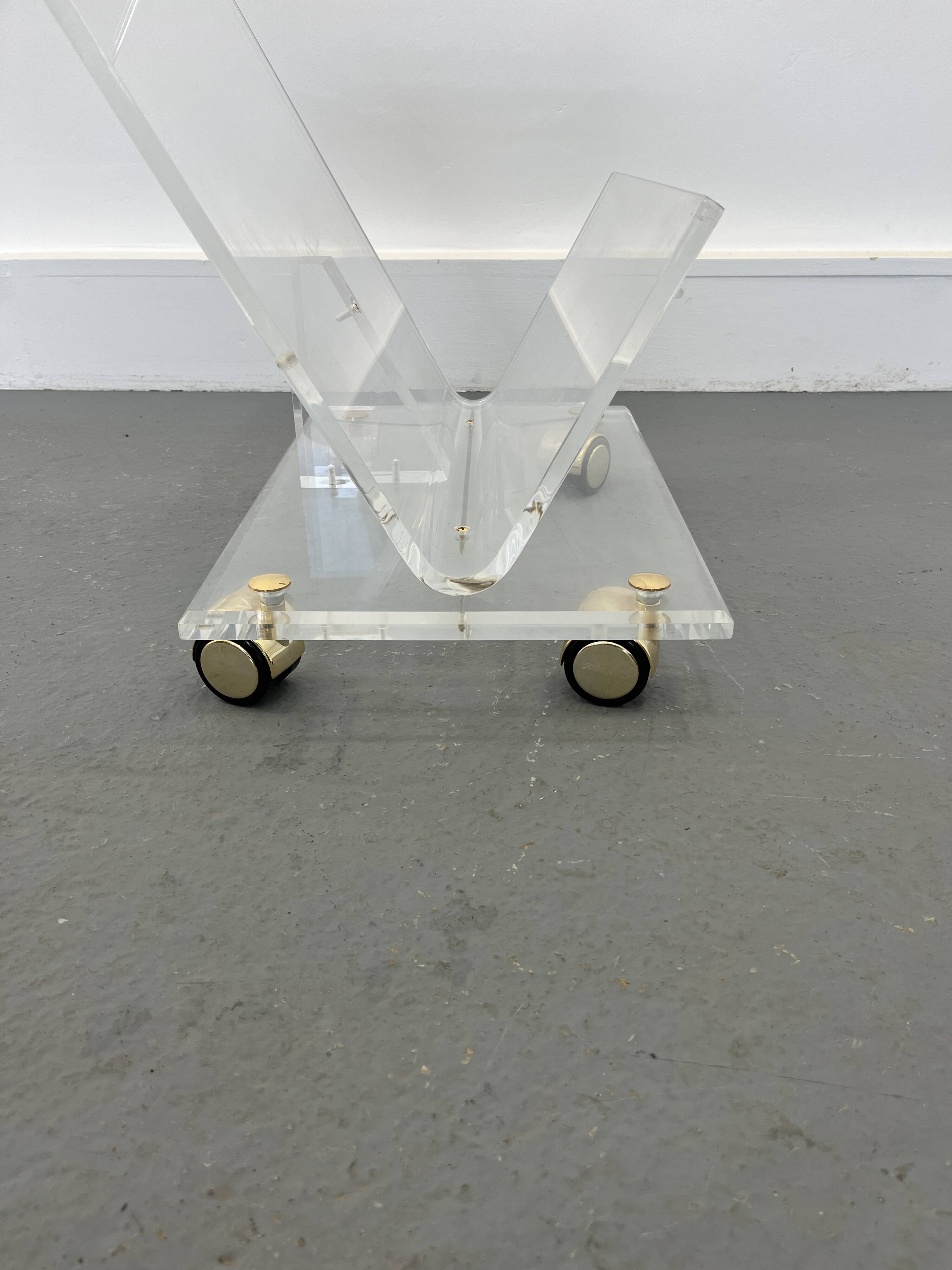 Vintage Acrylic Magazine Rack with Gold / Brass details, Plexiglas