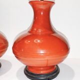 Pair of old ceramic vase lamp bases in orange gourd shape