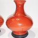 Pair of lamp bases, antique ceramic vases in gourd shape, orange.