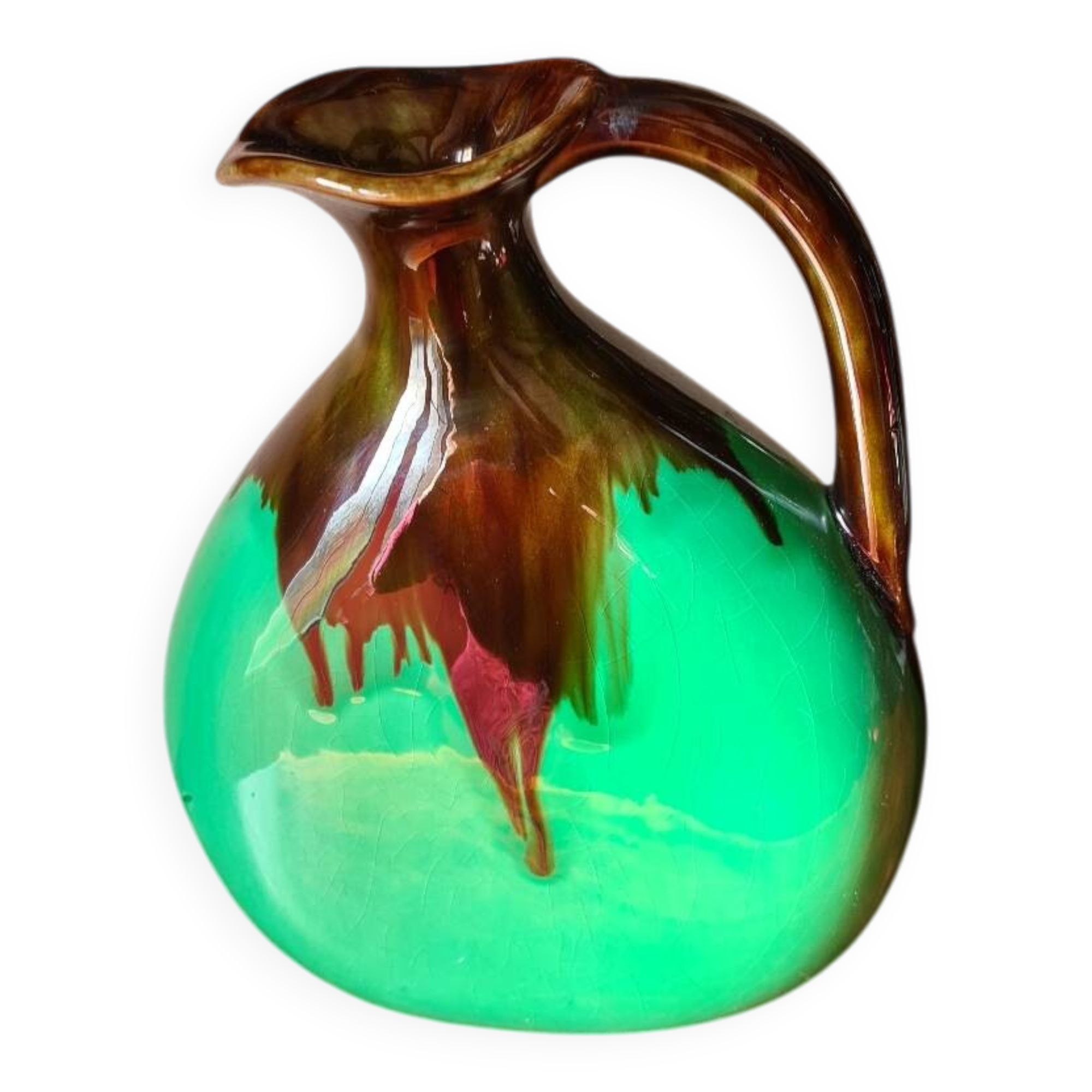 Green and brown ceramic vase