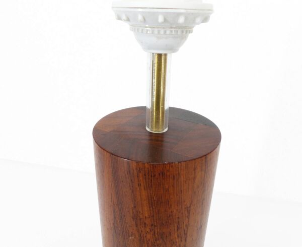 Pied de lampe scandinave en bois exotique et laiton, circa 1970