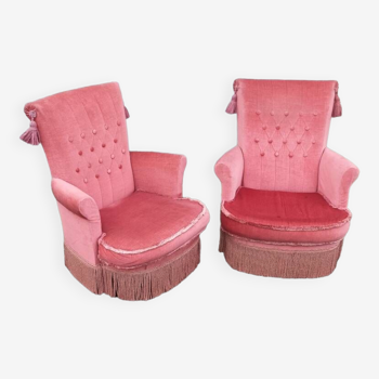 Pair of vintage pink fabric armchairs