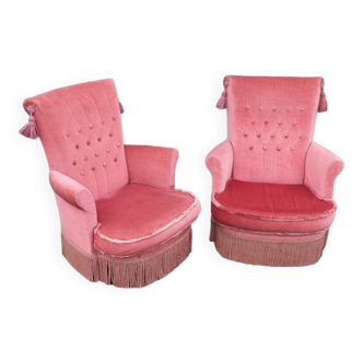 Paire de fauteuils en tissu rose