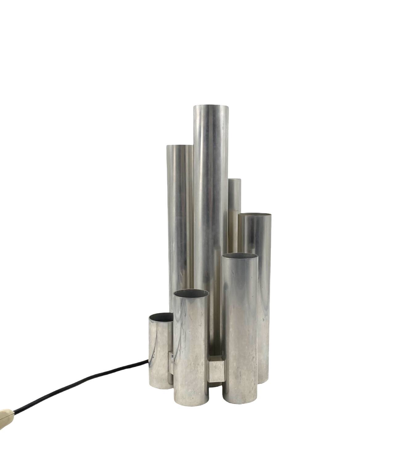 Hollywood regency 6 lights metal table lamp, Sciolari, Italy 1970s