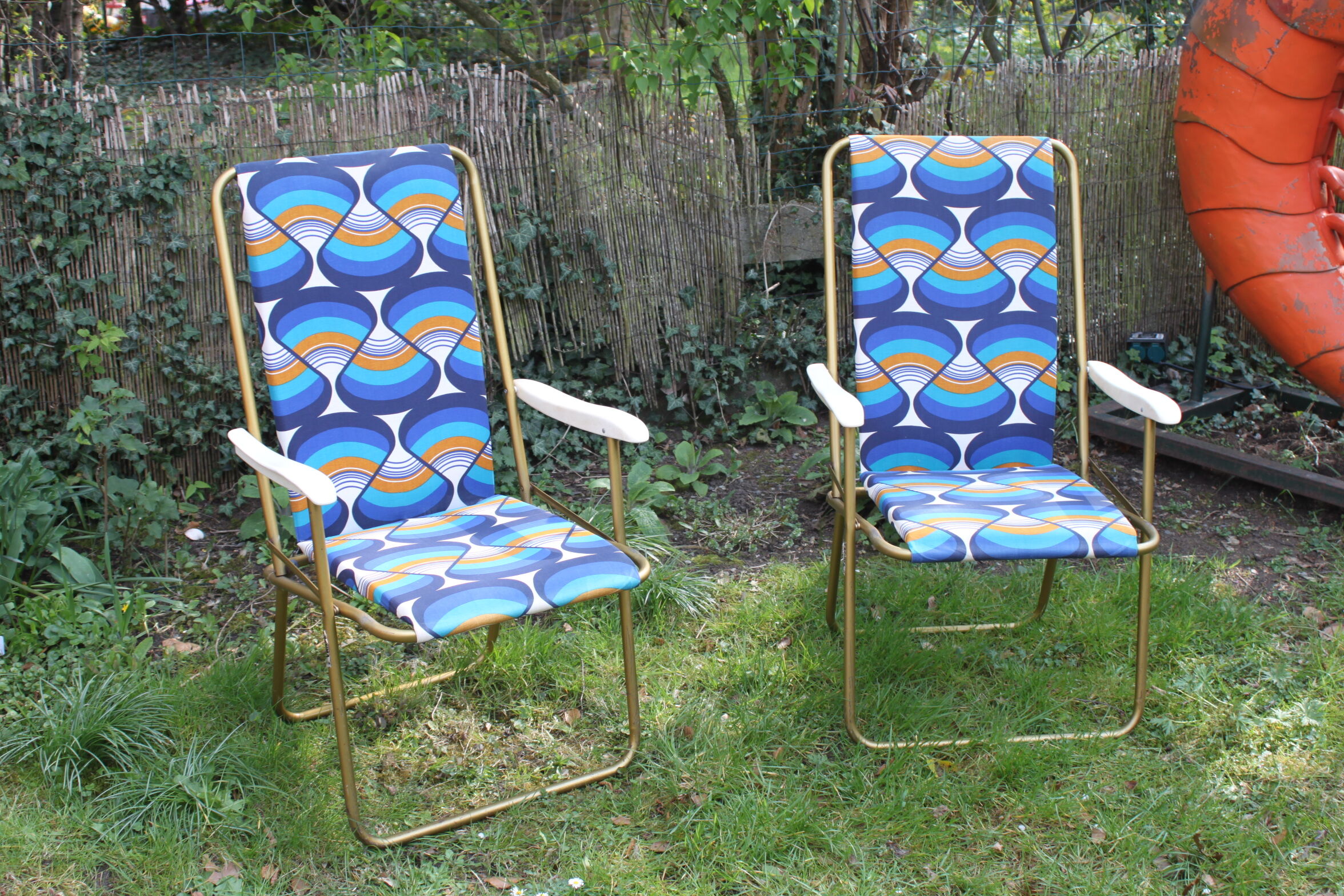 Lafuma space age folding garden chairs, 1964-74, set of two.