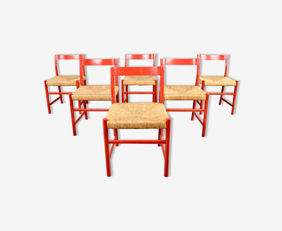Chaises à manger en chêne et en osier de conception du milieu du siècle