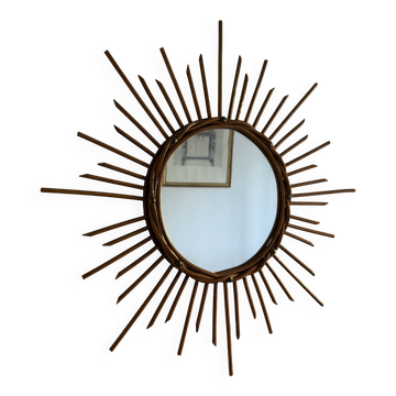 Vintage 1960s sun mirror rattan wicker - 55 cm