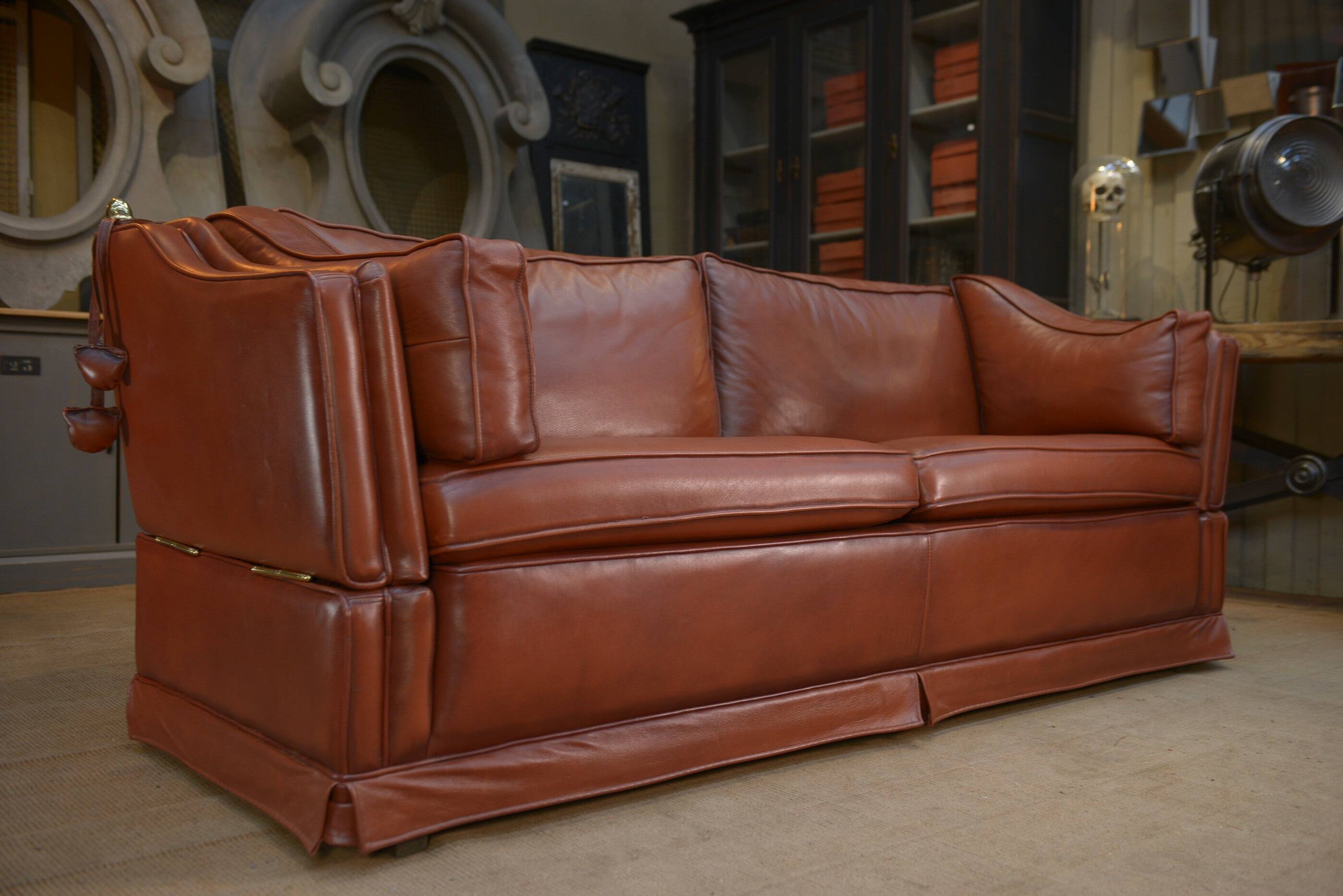 Maison Jansen leather sofa, France, 1970s