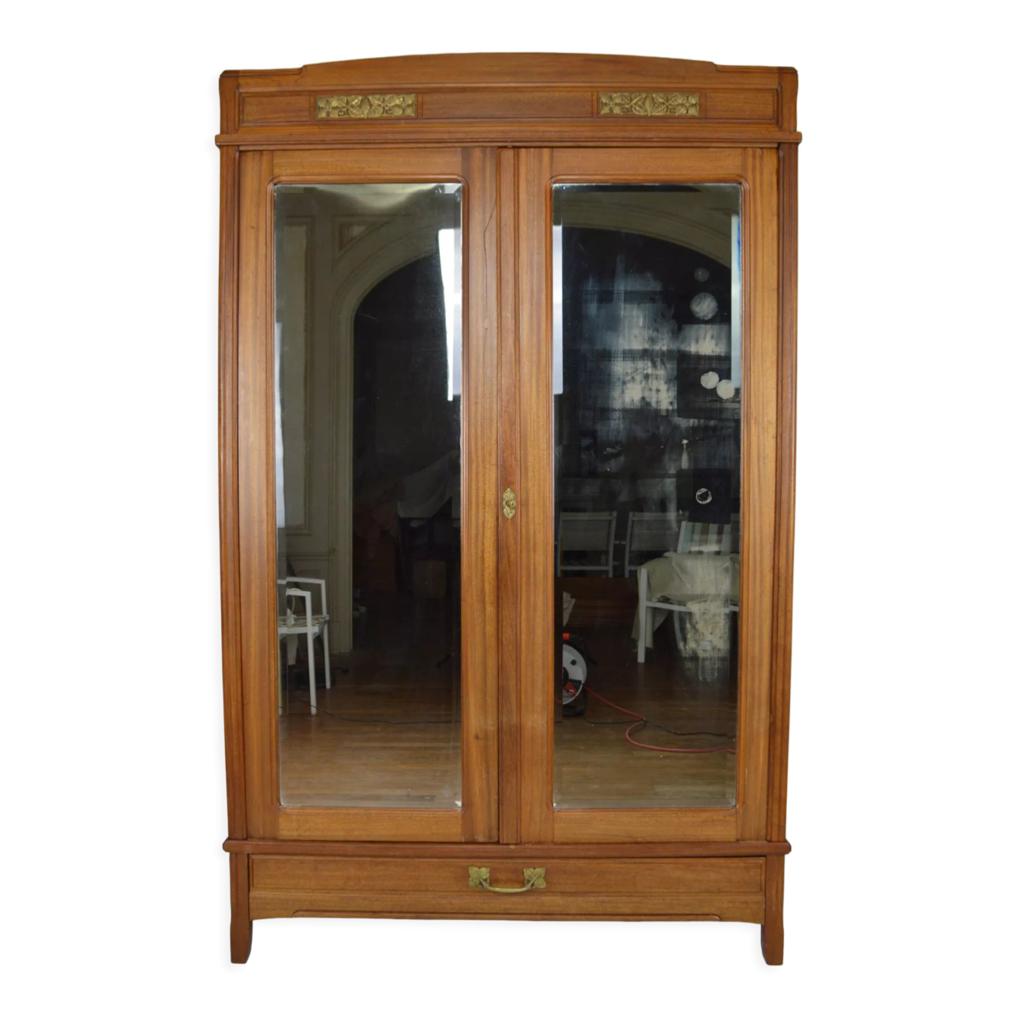 Art Nouveau wardrobe by Mathieu Gallerey in mahogany, model with Clematis, circa 1920